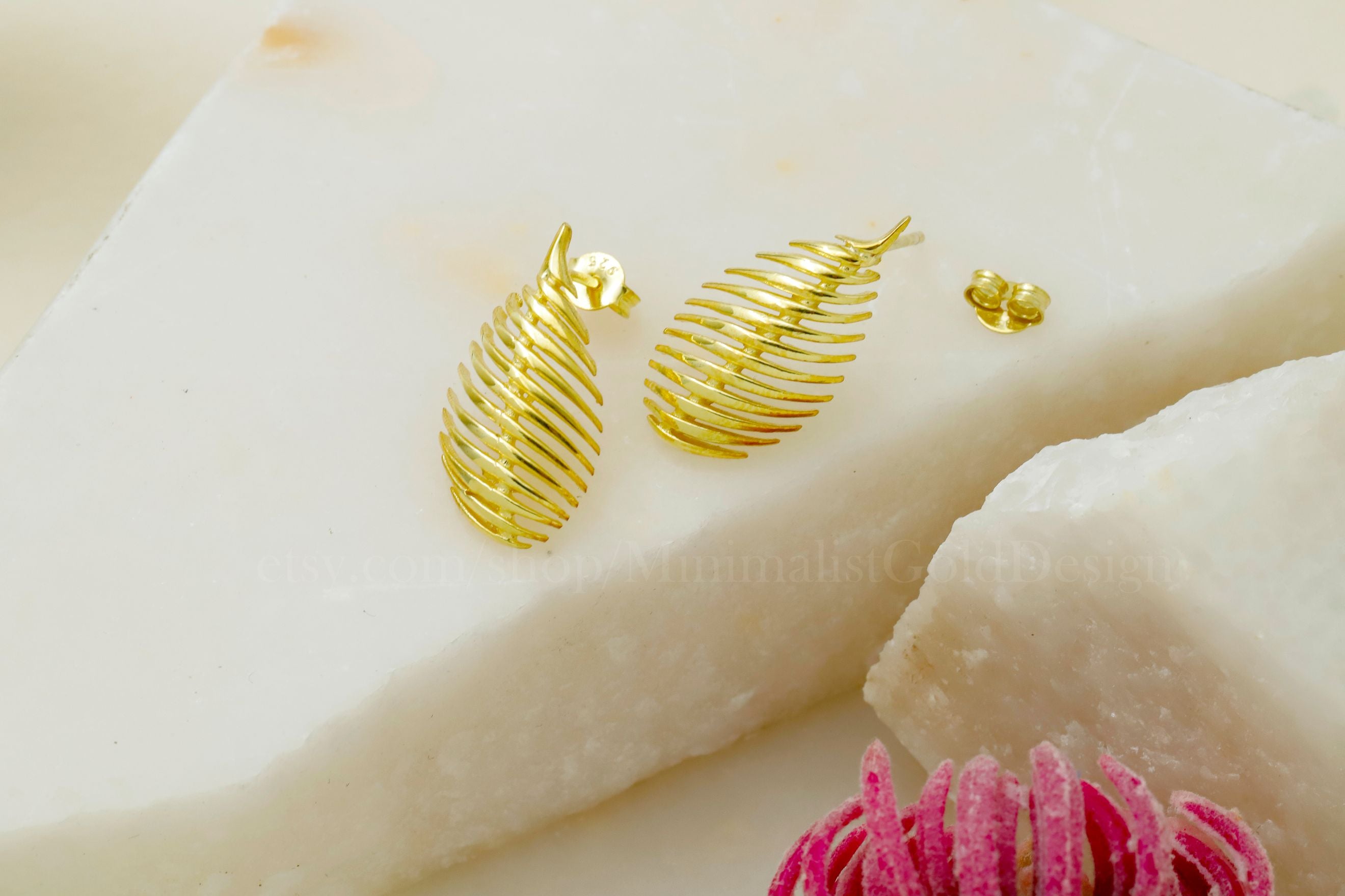 Spiral Stud Earrings – Minimalist Twisted Ribbed Earrings, Modern Statement Studs