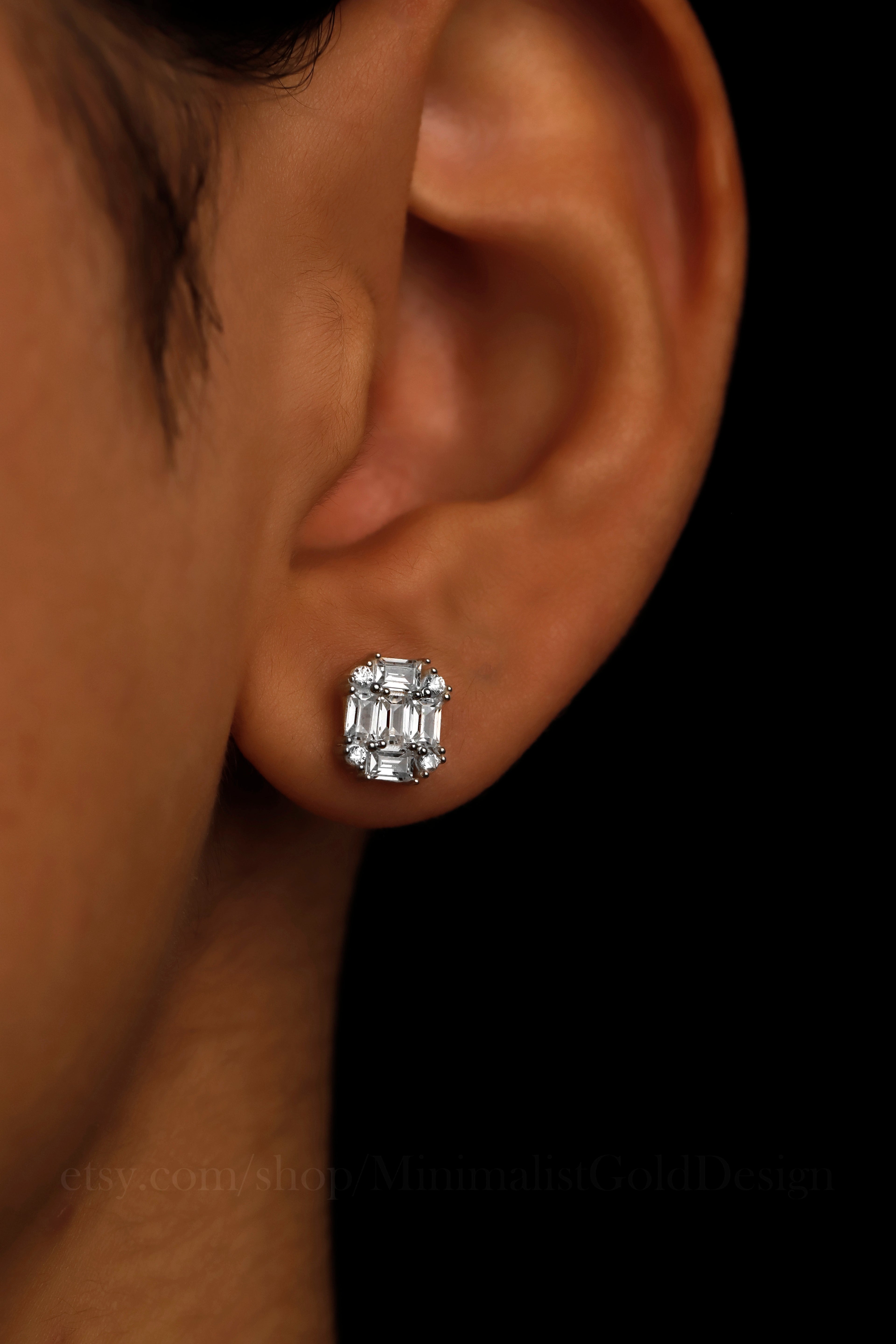 Baguette CZ Stud Earrings – Dainty Minimalist Rectangle Earrings, Everyday Sparkle Jewelry