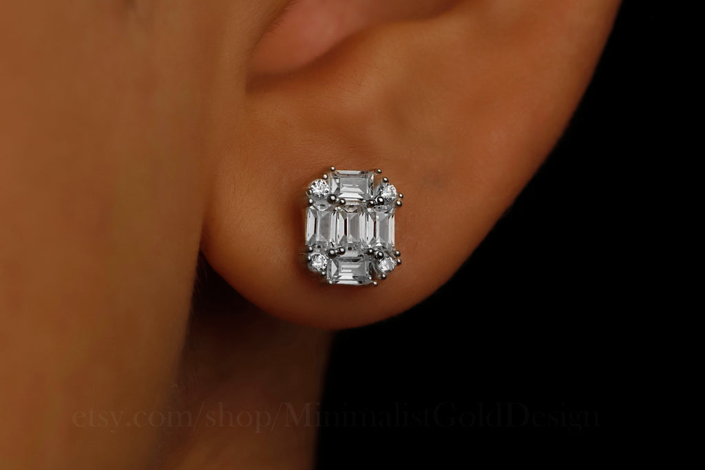 Baguette CZ Stud Earrings – Dainty Minimalist Rectangle Earrings, Everyday Sparkle Jewelry