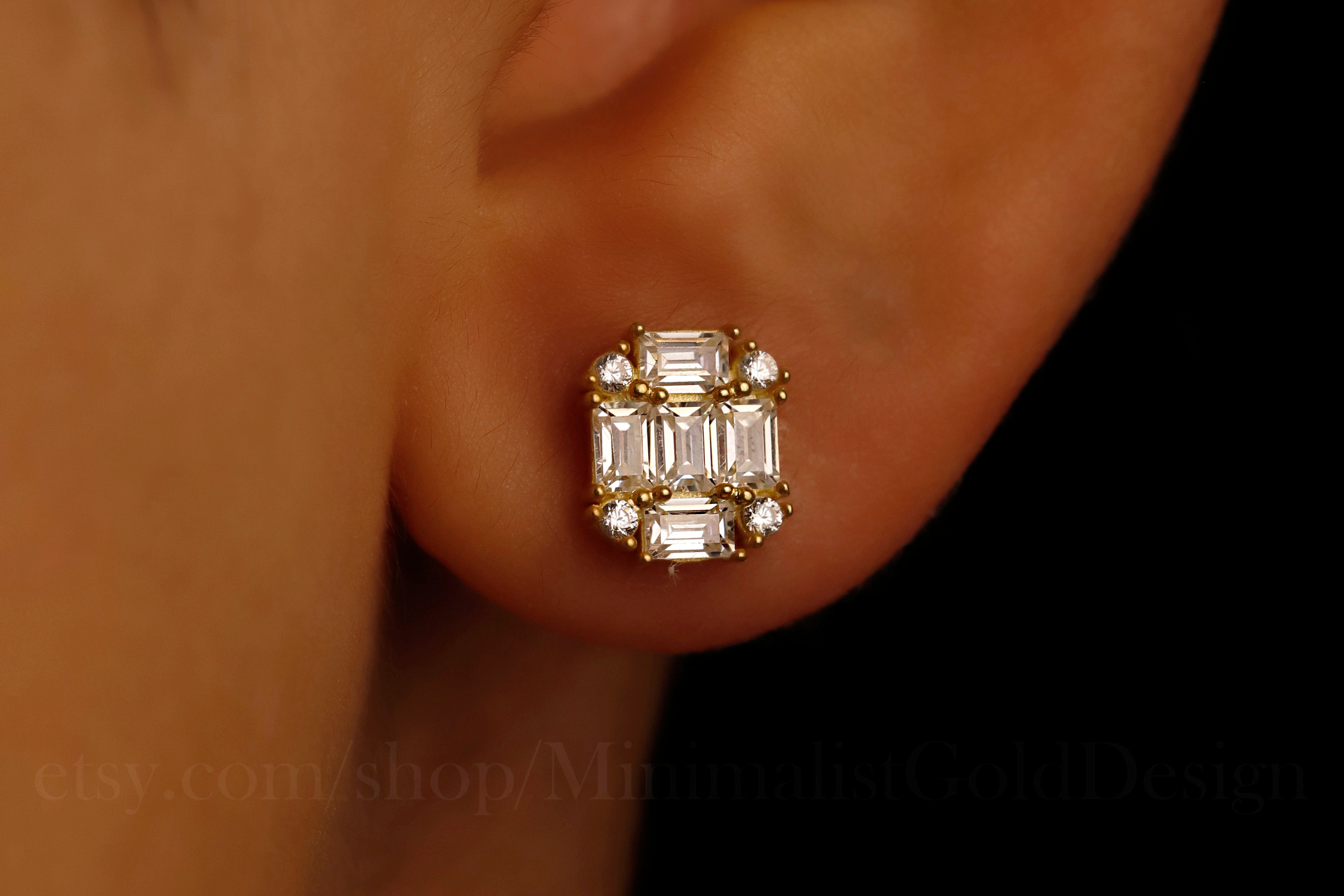 Baguette CZ Stud Earrings – Dainty Minimalist Rectangle Earrings, Everyday Sparkle Jewelry