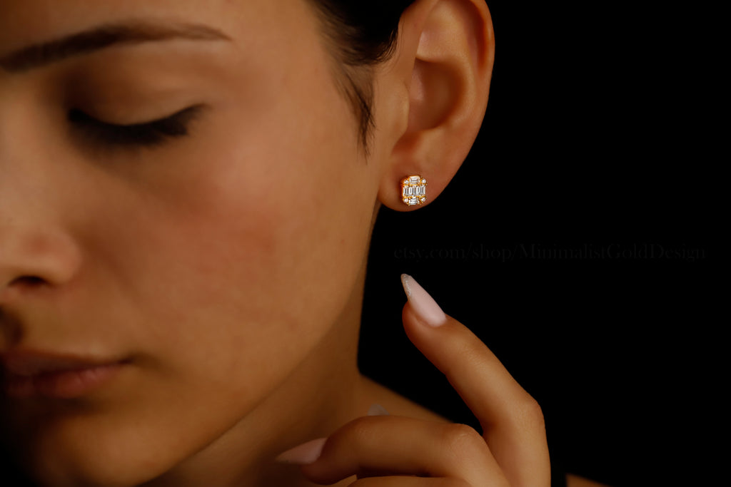 Baguette CZ Stud Earrings – Dainty Minimalist Rectangle Earrings, Everyday Sparkle Jewelry