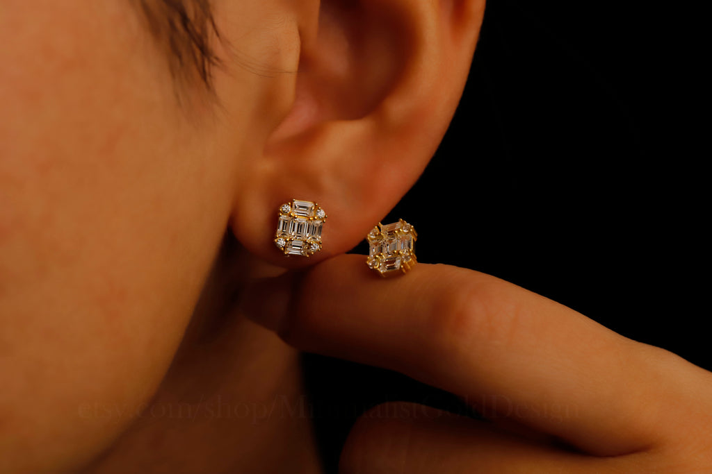 Baguette CZ Stud Earrings – Dainty Minimalist Rectangle Earrings, Everyday Sparkle Jewelry