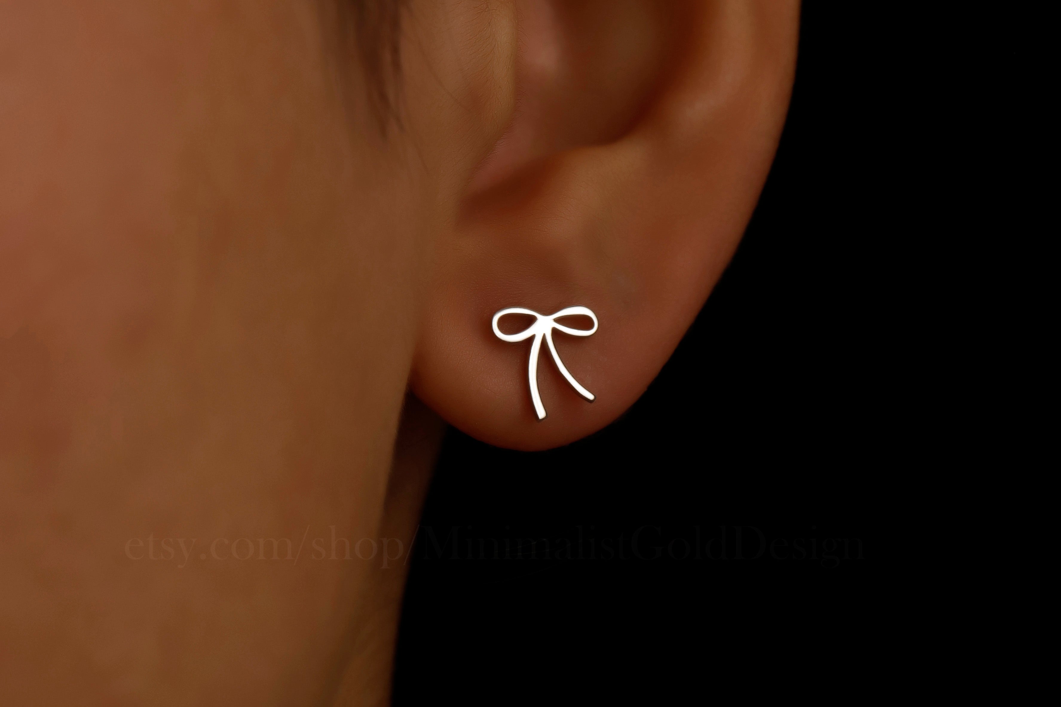 Bow Stud Earrings – Dainty Minimalist Ribbon Earrings, Cute Everyday Jewelry