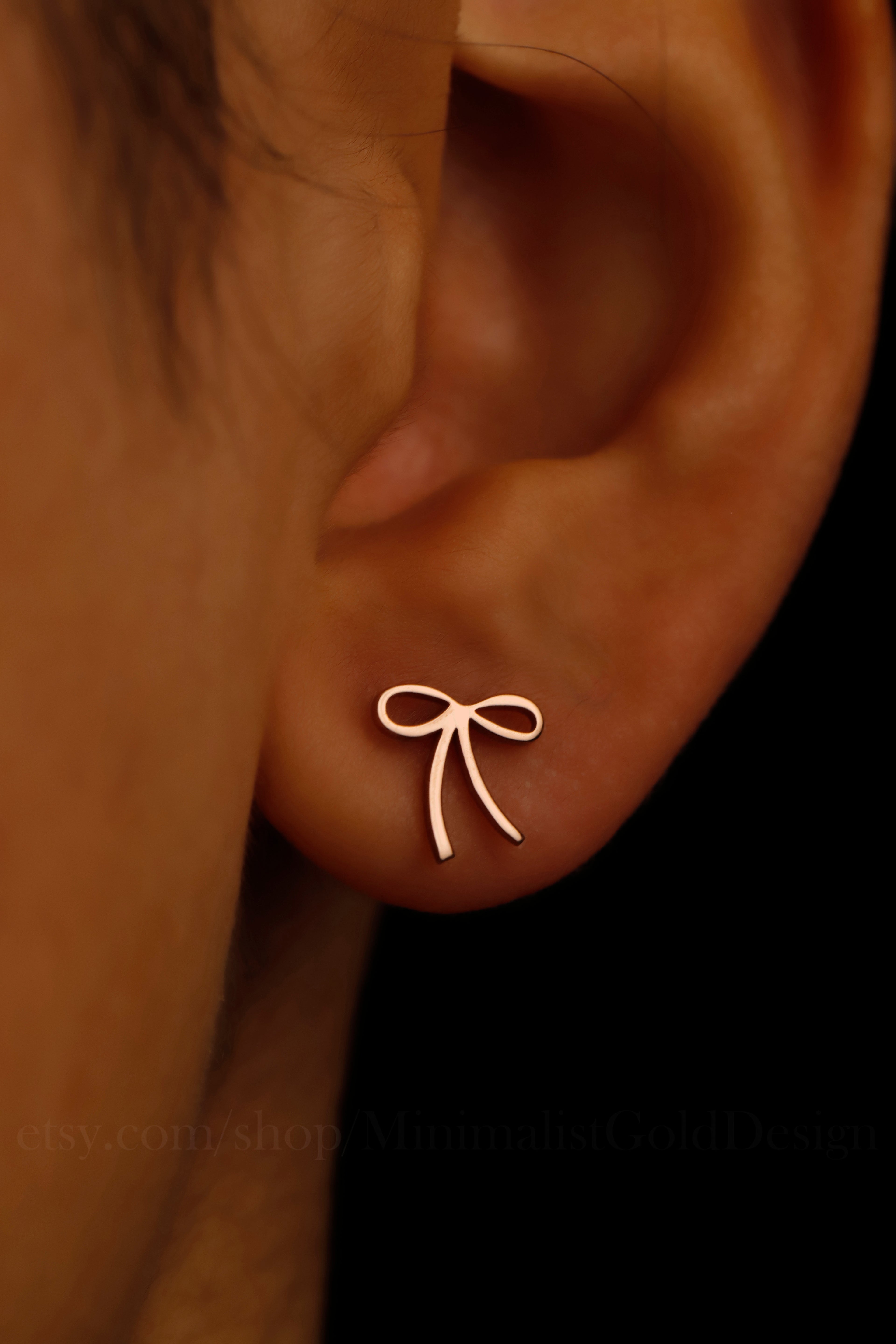 Bow Stud Earrings – Dainty Minimalist Ribbon Earrings, Cute Everyday Jewelry