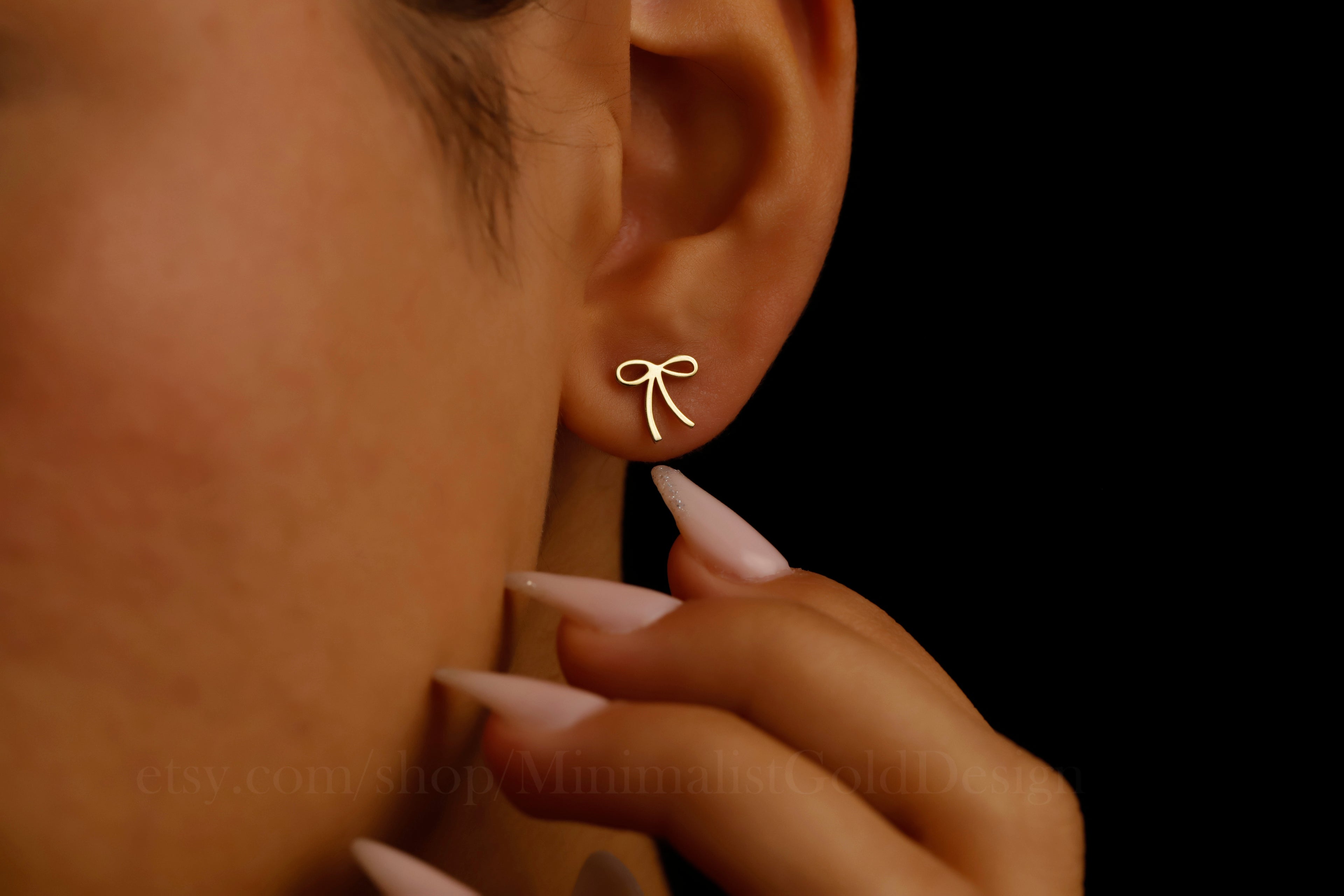 Bow Stud Earrings – Dainty Minimalist Ribbon Earrings, Cute Everyday Jewelry