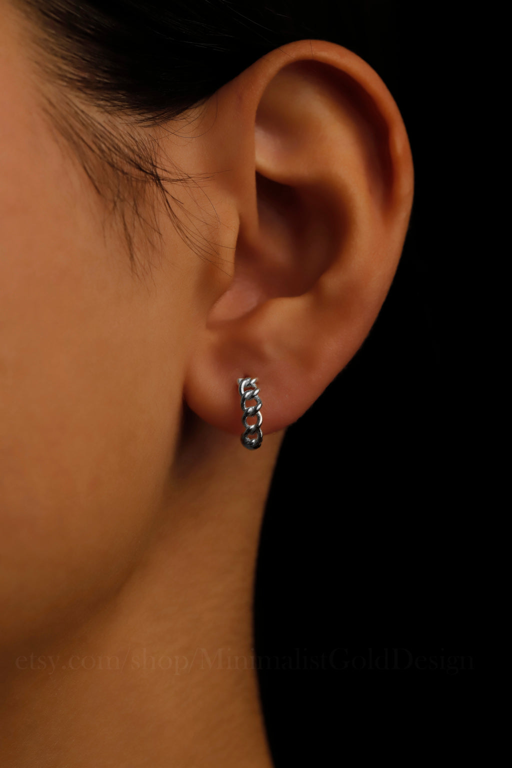 Chain Link Hoop Earrings – Dainty Minimalist Huggie Earrings, Everyday Stackable Jewelry