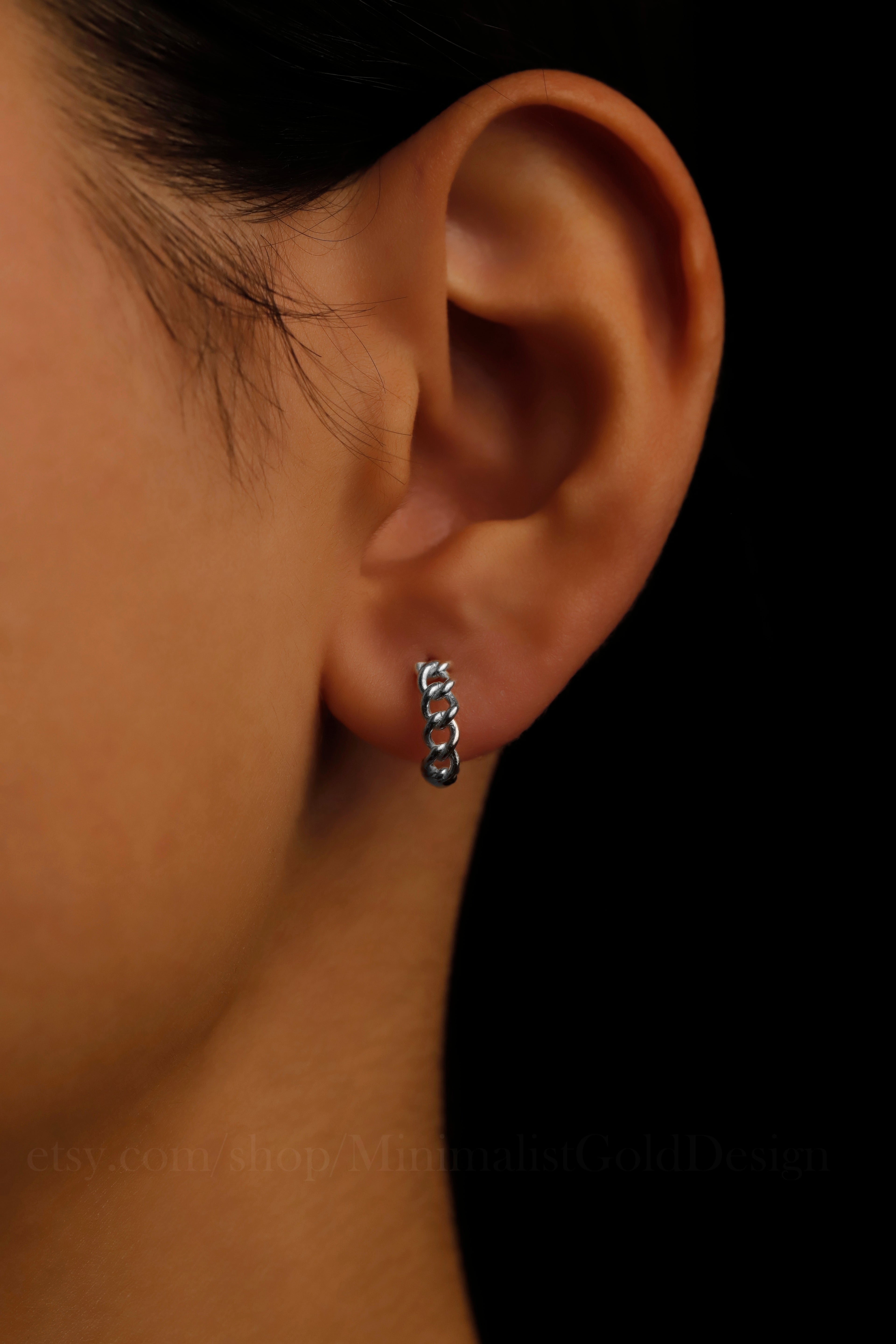 Chain Link Hoop Earrings – Dainty Minimalist Huggie Earrings, Everyday Stackable Jewelry