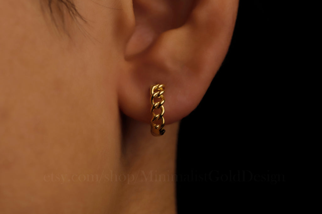 Chain Link Hoop Earrings – Dainty Minimalist Huggie Earrings, Everyday Stackable Jewelry