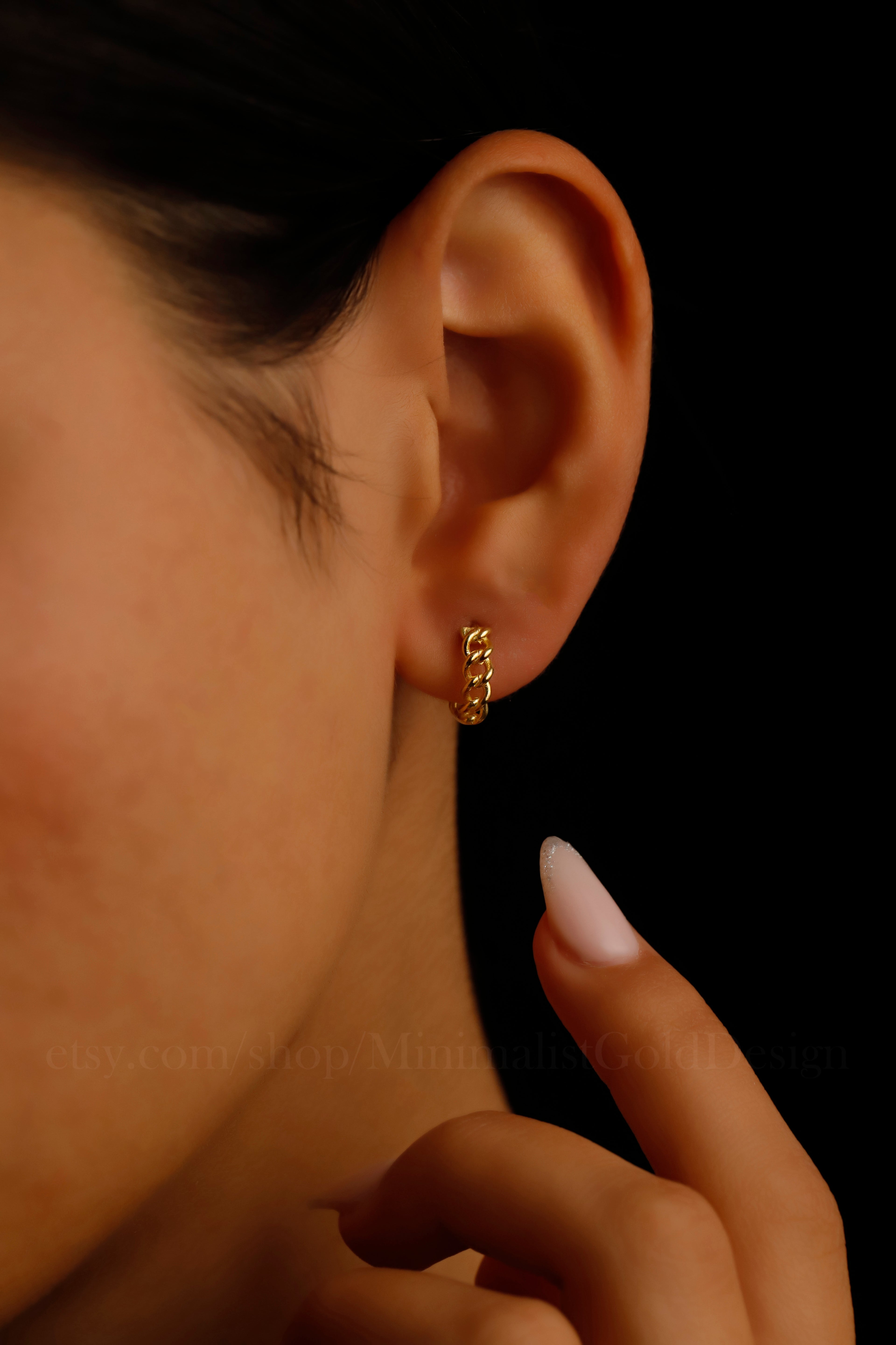 Chain Link Hoop Earrings – Dainty Minimalist Huggie Earrings, Everyday Stackable Jewelry