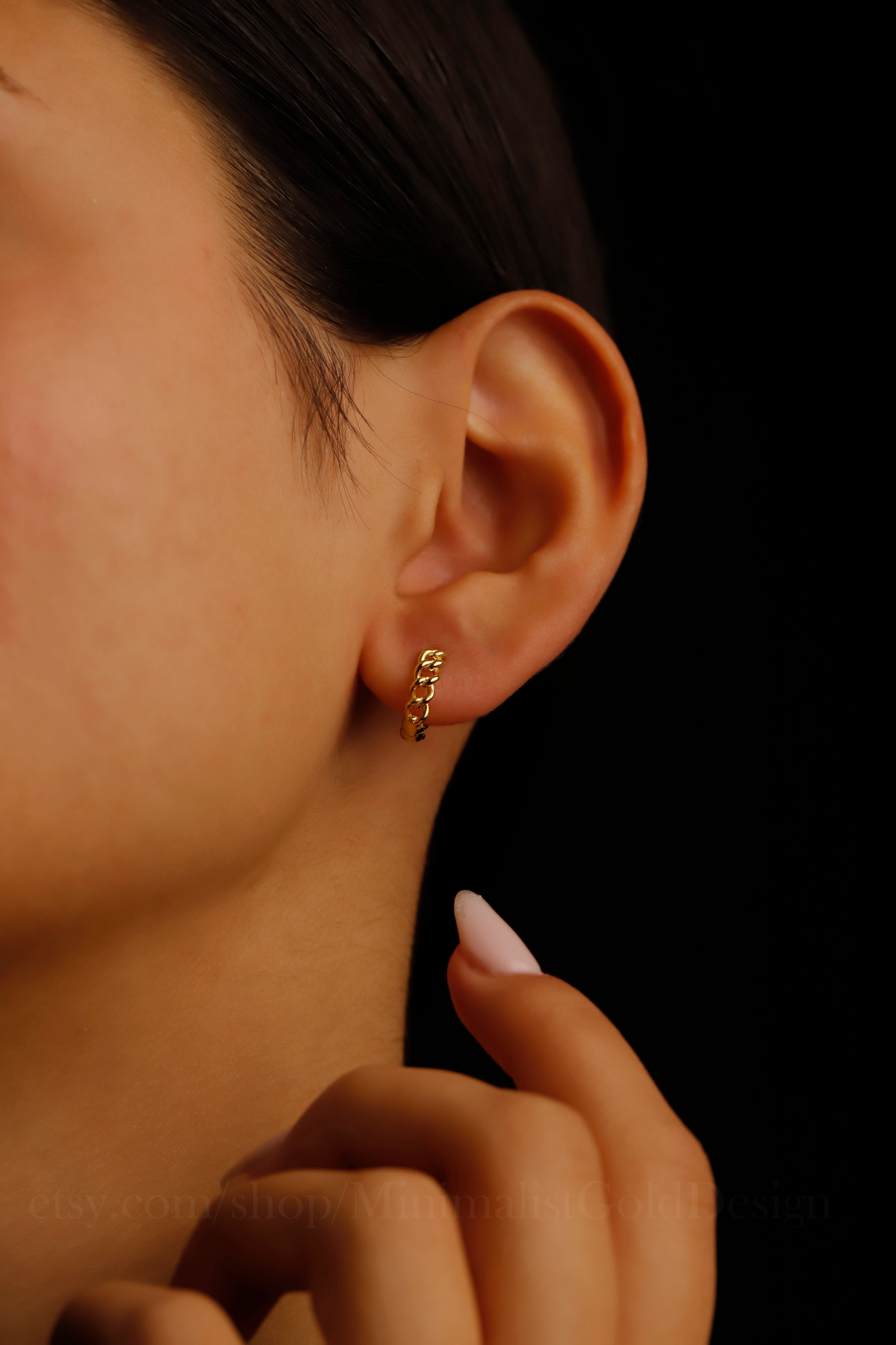 Chain Link Hoop Earrings – Dainty Minimalist Huggie Earrings, Everyday Stackable Jewelry