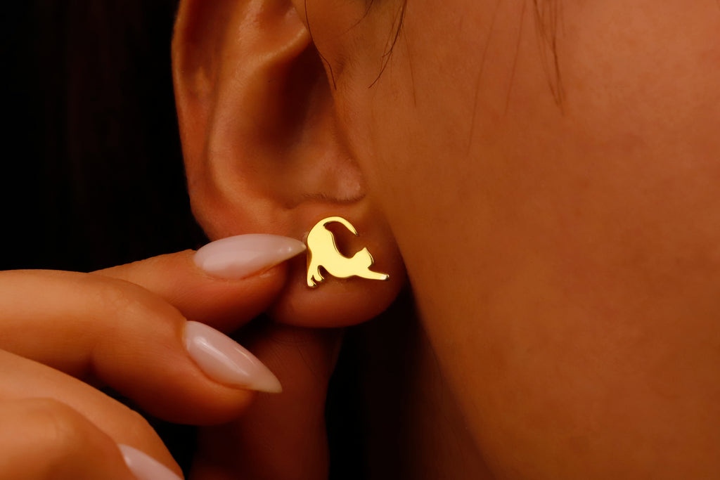 Sterling Silver Cat Stud Earring – Minimal Cat Silhouette Earring