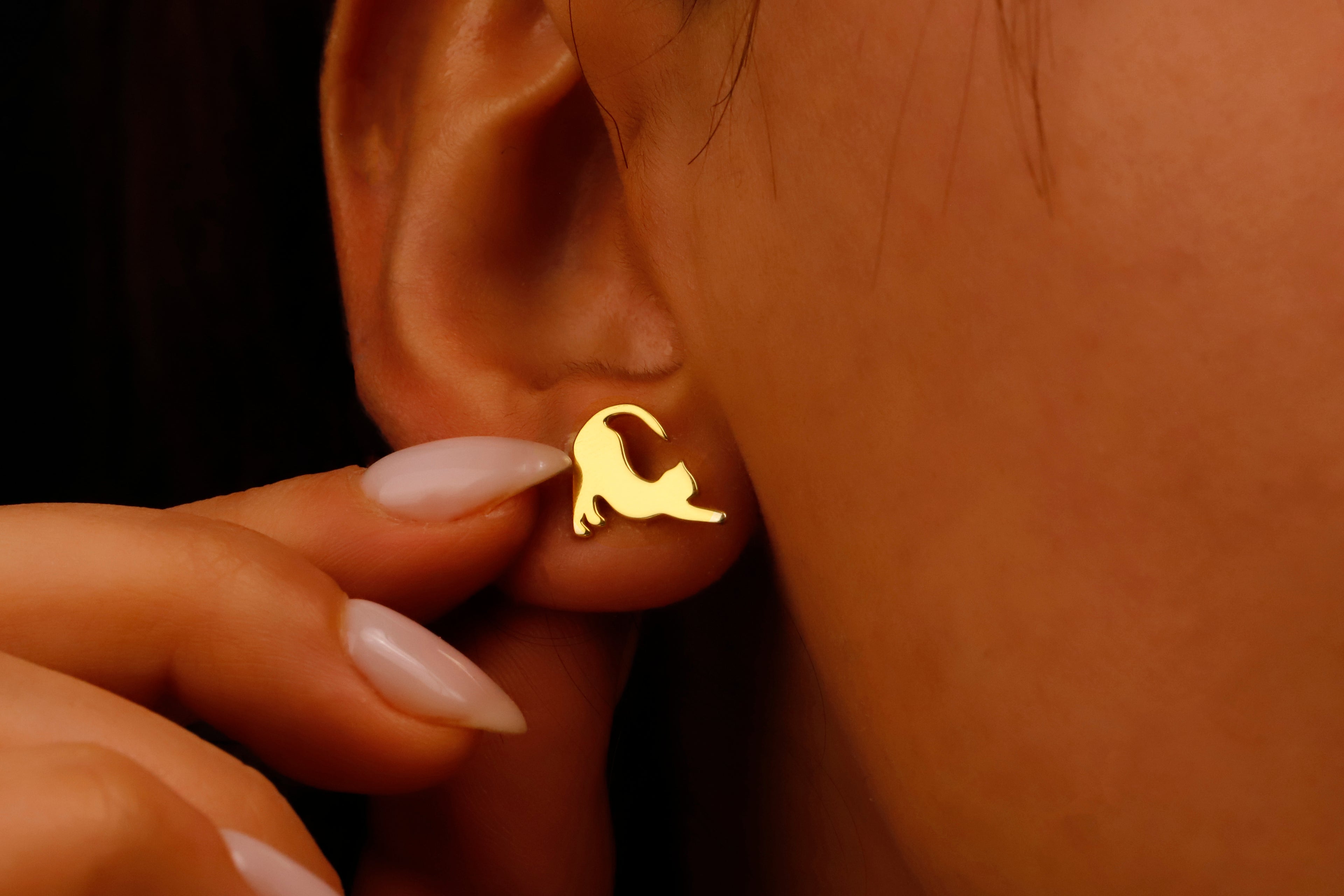 Sterling Silver Cat Stud Earring – Minimal Cat Silhouette Earring