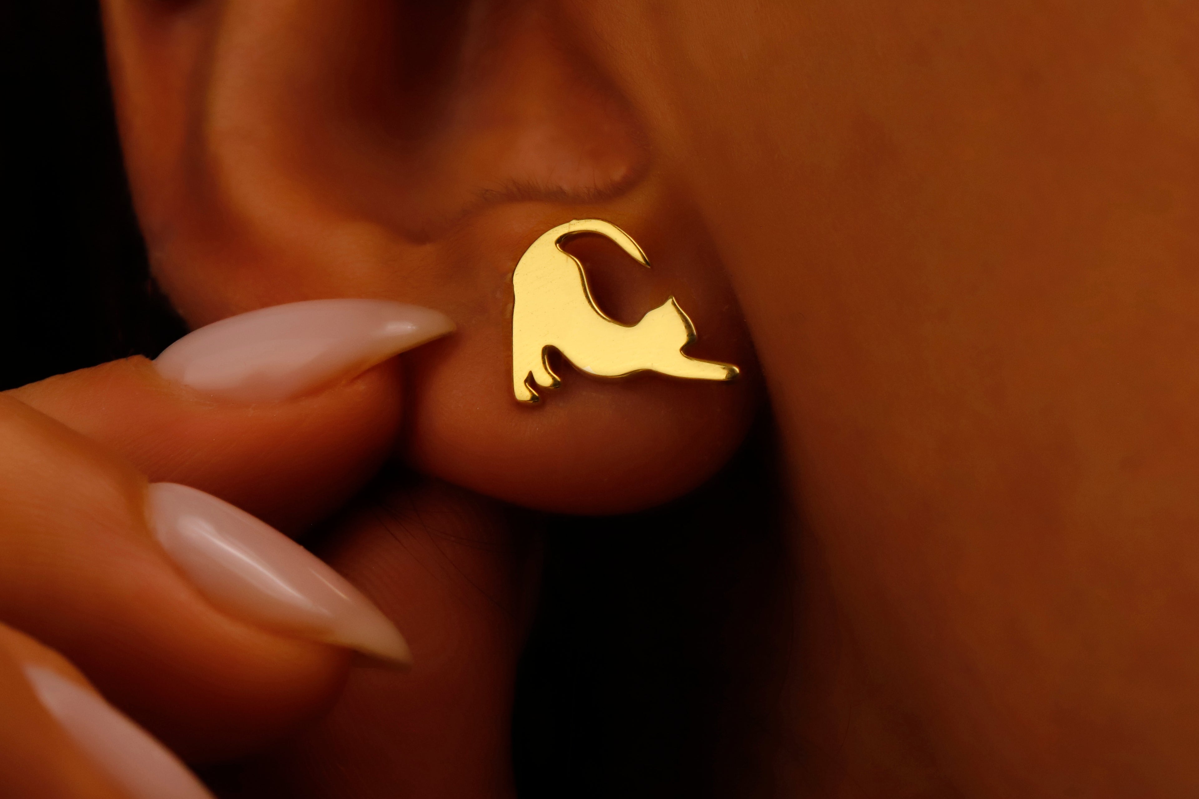 Sterling Silver Cat Stud Earring – Minimal Cat Silhouette Earring