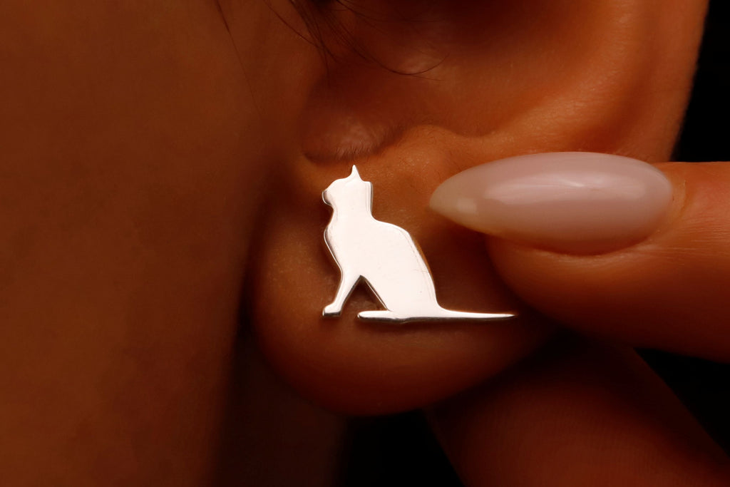 Sterling Silver Cat Stud Earring – Minimal Cat Silhouette Earring