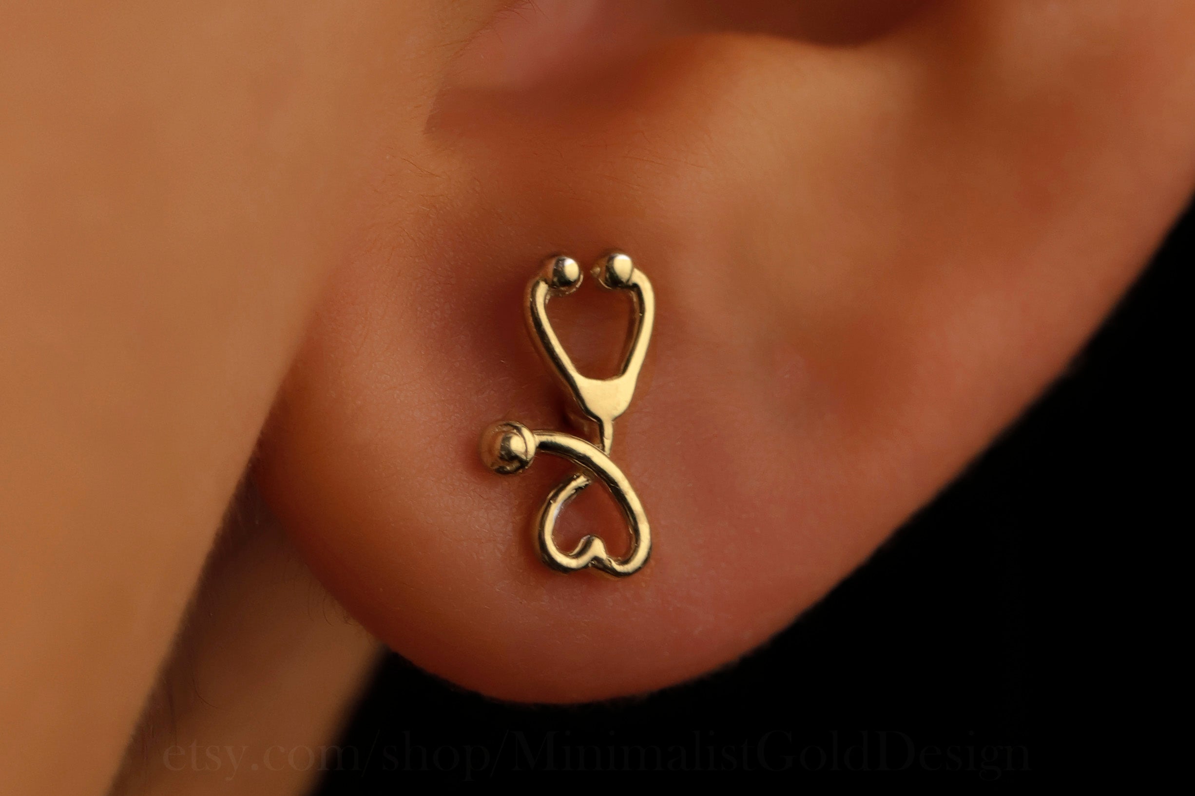 Stethoscope Stud Earrings – Gold & Silver Minimalist Medical Earrings
