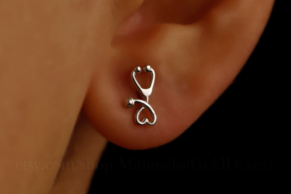 Stethoscope Stud Earrings – Gold & Silver Minimalist Medical Earrings