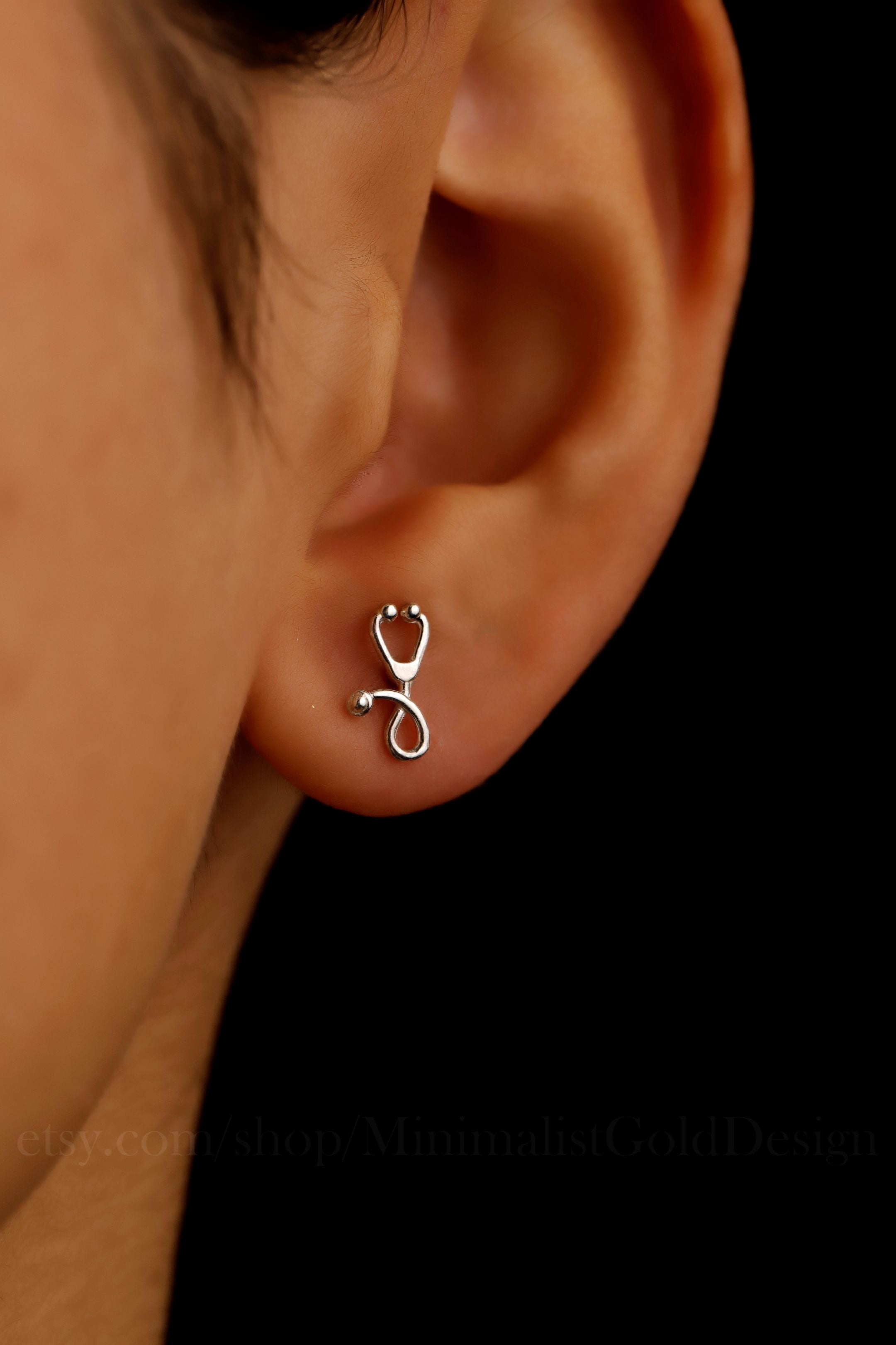 Stethoscope Stud Earrings – Gold & Silver Minimalist Medical Earrings