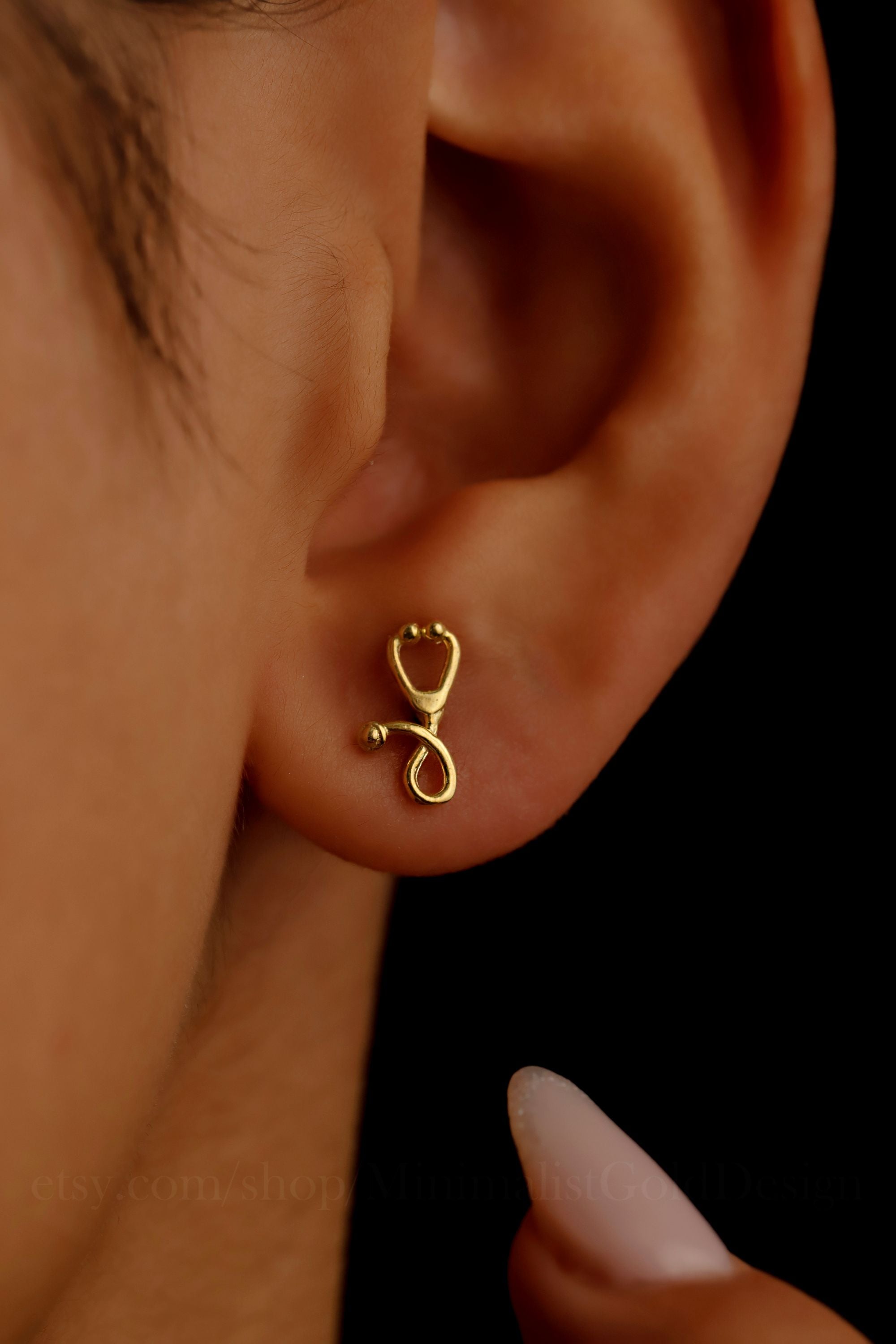 Stethoscope Stud Earrings – Gold & Silver Minimalist Medical Earrings