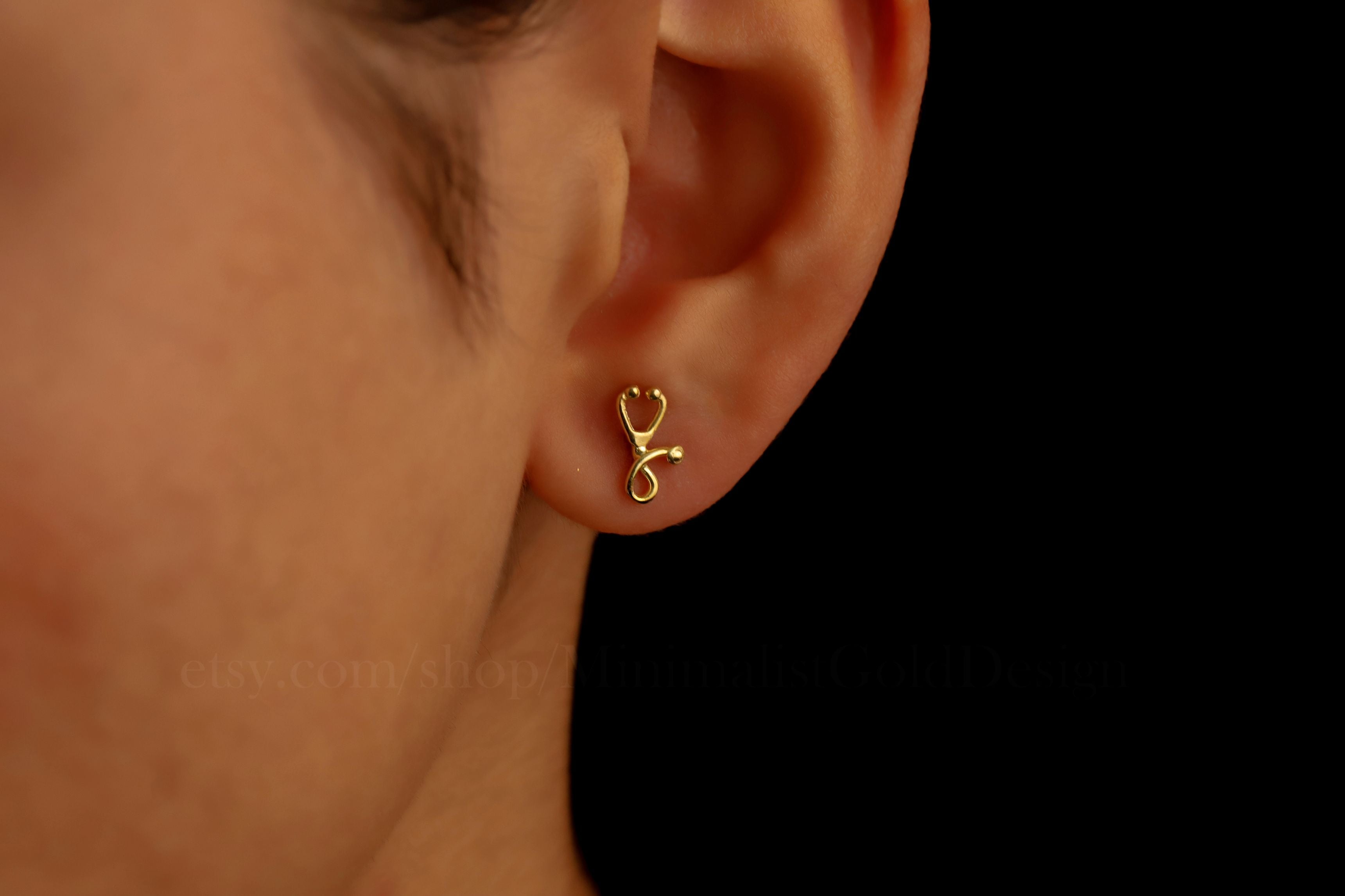 Stethoscope Stud Earrings – Gold & Silver Minimalist Medical Earrings