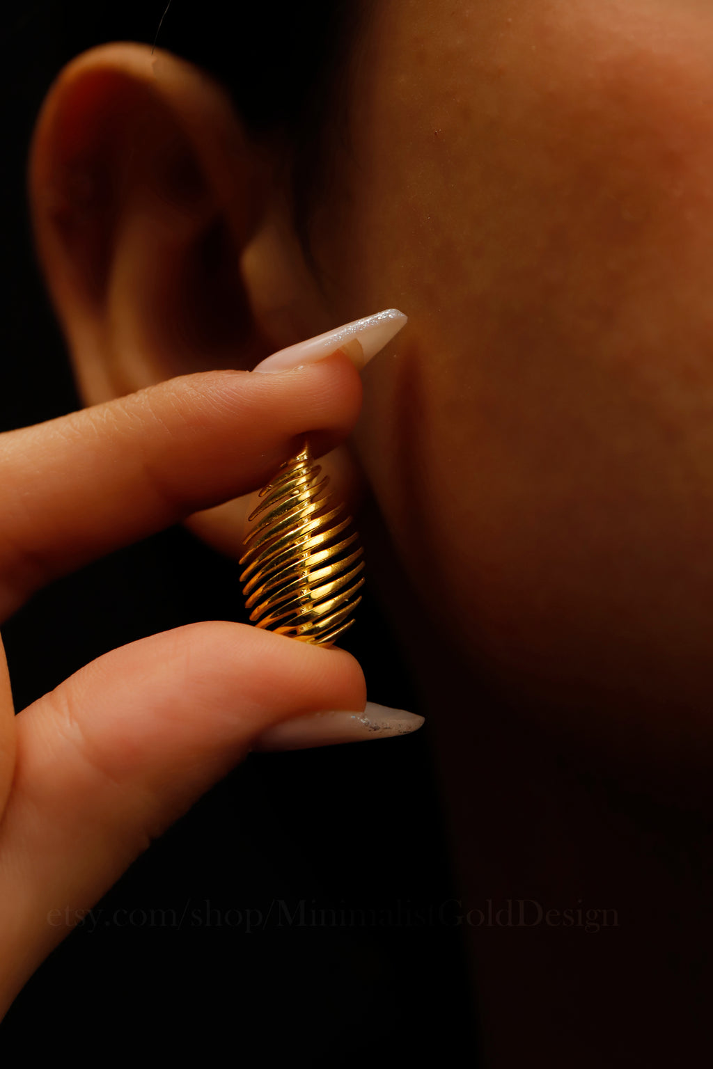 Spiral Stud Earrings – Minimalist Twisted Ribbed Earrings, Modern Statement Studs