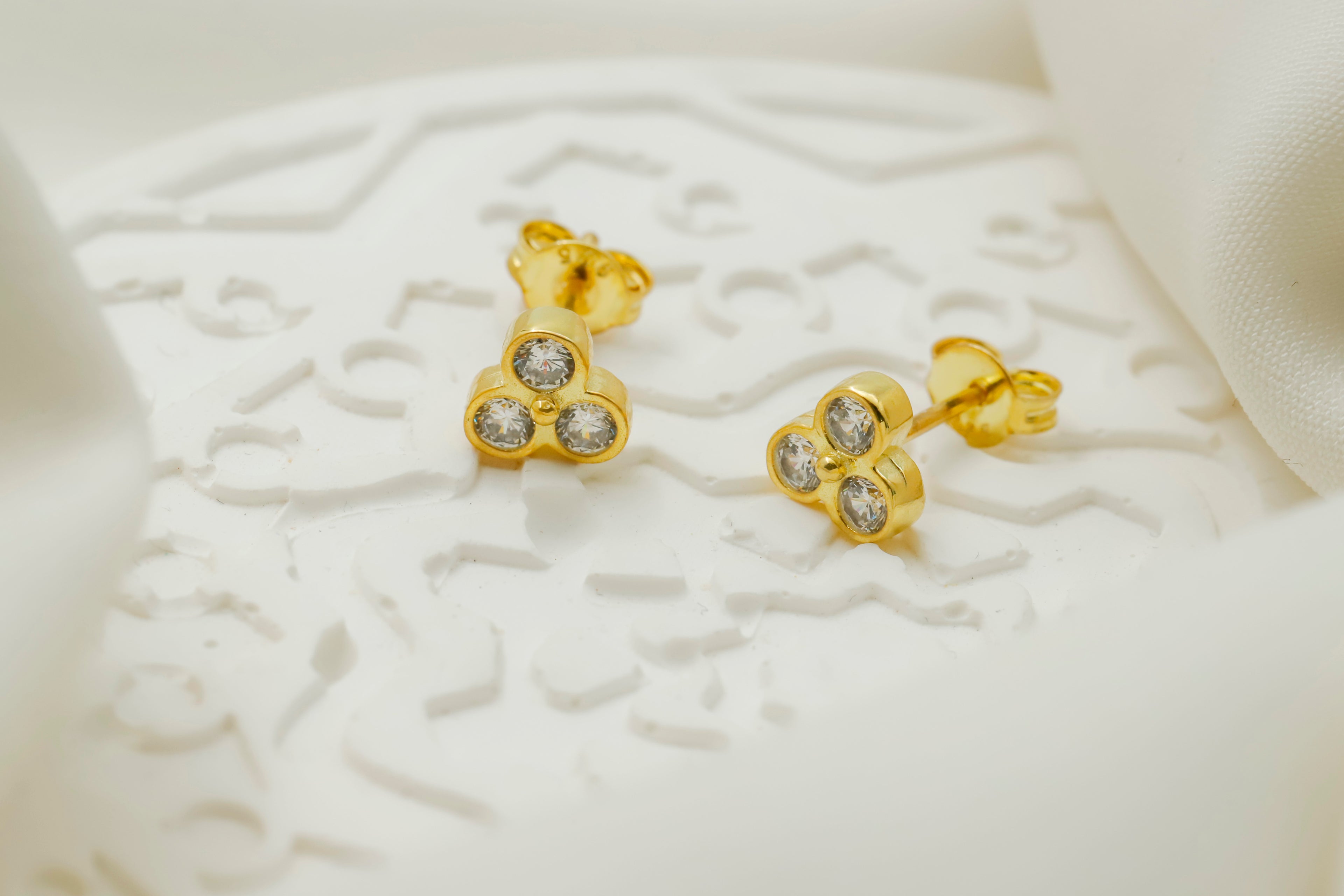 Triple CZ Stud Earrings – Minimalist 3 Stone Dainty Earrings